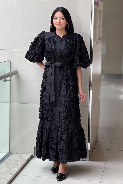 Mahal Watermelon Sleeve Rose Motif Dress
