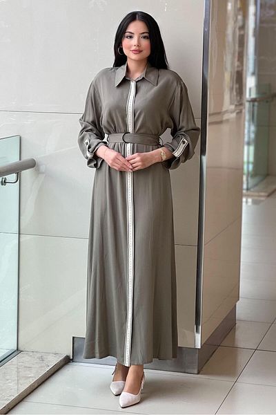 Nurcan Çetin Full Length Shirt Dress with Band Collar