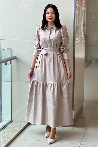 Nuss Skirt Hem Embroidered Half Button Dress