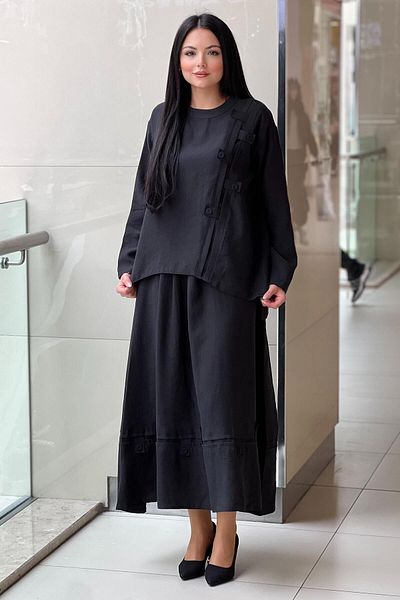 Ceremony Cross Strap Pasion Skirt Suit with Button Detail