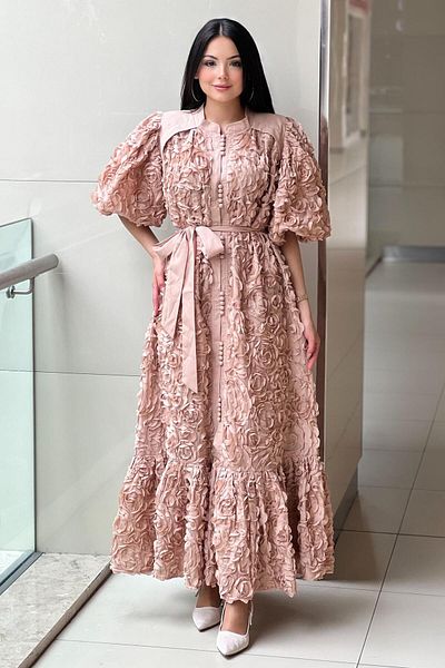 Mahal Watermelon Sleeve Rose Motif Dress