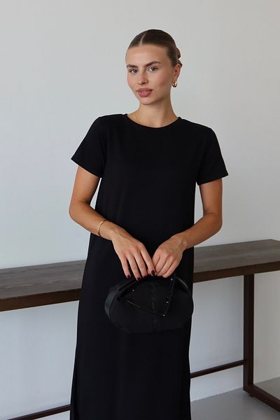 Balenbi Rochie de damă din țesătură modal cu jumătate de mânecă cu fante sub genunchi 1100