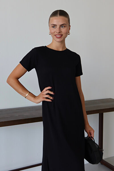 Balenbi Γυναικείο υφασμάτινο φόρεμα με μισό μανίκι κάτω από το γόνατο 1100