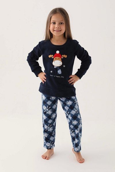 Arnetta Happy Snows Navy Blue Girl's Long Sleeve Pajama Set