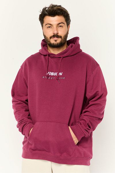 Vision Street Wear Men Embroidered Logo Long Sleeves Hoodie, Burgundy