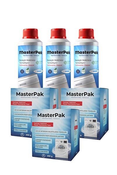 MASTERPAK 3+3 6lı Set 3 Çamaşır Makinesi Kazan Temizleme Toz - 3 Bulaşık Makinesi Sıvı Temizleyici