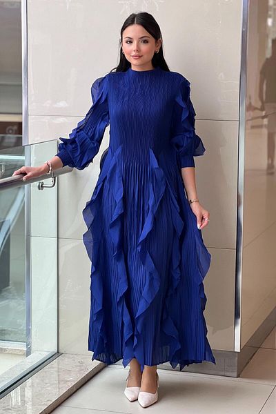 Mahal Accordion Sleeves and Hem Ruffle Dress
