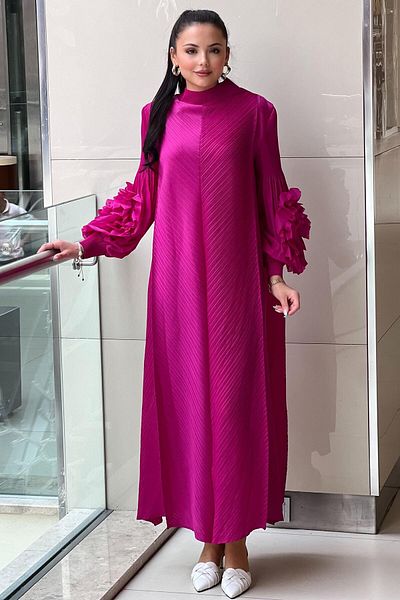 Mahal Accordion Dress with Rose Sleeves