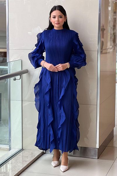 Mahal Accordion Sleeves and Hem Ruffle Dress