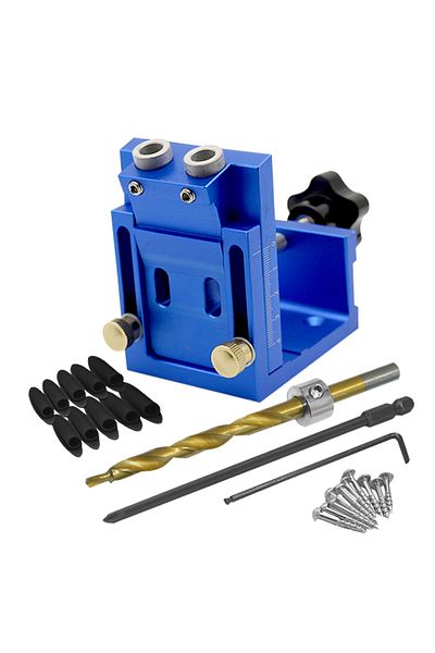 FNICEL Blue Set Pocket Hole Jig,two Hole Wood Jig System Kit With Drill Guide And Step Drill Bit And Wooden