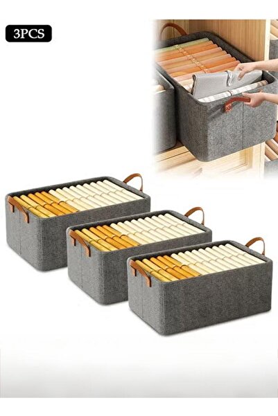 Generic صندوق تخزين خزانة مكعب مكون من 3 قطع بمقبض محمول