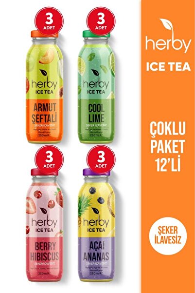Herby Ice Tea Soğuk Çay Şeker İlavesiz Karışık Deneme Paketi 250 ml x 12