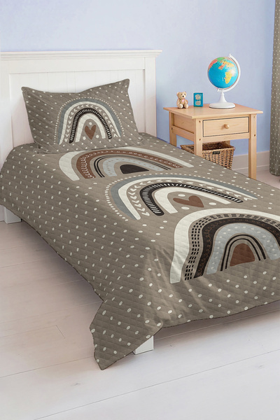 Realhomes مجموعة غطاء سرير بيكيه لغرفة الأطفال والمراهقين باللون الرمادي