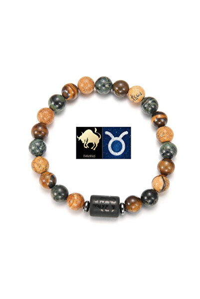Choice سوار من حجر الثور الطبيعي مع صورة عين النمر وحبات اليشب المستديرة و12 ...