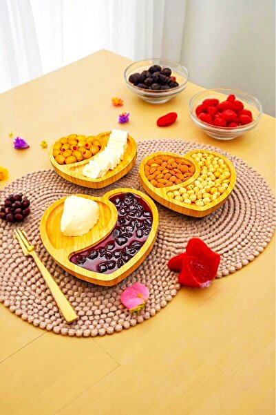 SWENCRAFT Natural Wood Luxury Bamboo 3 Pieces Presentation Plate Snack Plate Breakfast Plate Bowl Premium Dowery Set