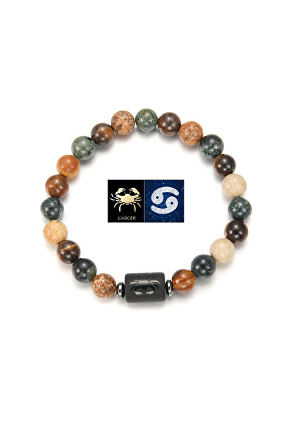 Choice سوار من حجر السرطان الطبيعي مع صورة عين النمر وحبات اليشب المستديرة و1...