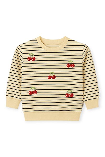 ZİMBOO Kız Çocuk Kiraz baskılı Çizgili sweatshirt