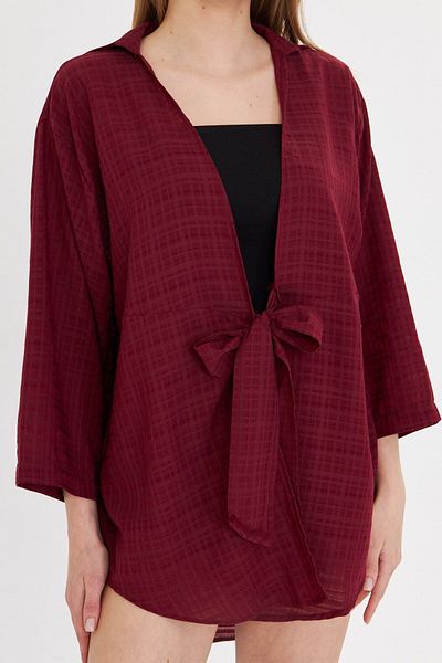 armonika Cămașă kimono cu cravată în față, roșu Claret, pentru femei ARM-24Y 001101