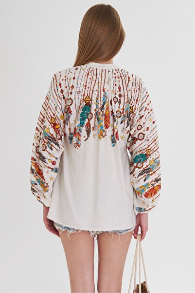 armonika Women's Cream Judge Collar Balloon Sleeve Blouse Arm-25Y 001052