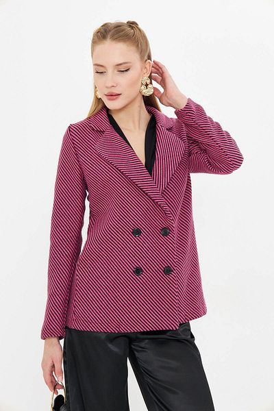 armonika Women's Fuchsia Stripe Patterned Four-Button Stash Jacket ARM-24K001037
