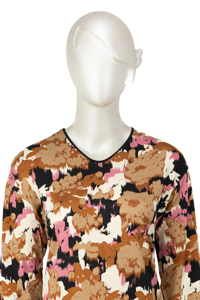 Oppland Γυναικεία μπλούζα μαμάς Turted Viscose Χτενισμένο ύφασμα βαμβακερό μοτίβο λουλουδιών Ελαφρύ με λαιμόκοψη V