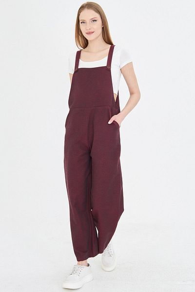 armonika Women's Burgundy Pocket Wide Leg Gardener Overalls Arm-25Y 001043