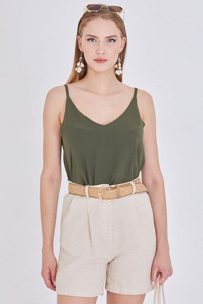 armonika Bluză de damă kaki cu aspect de in ARM-24Y001064