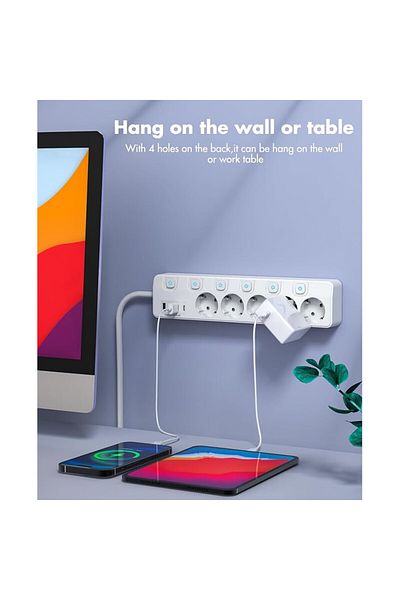 Keplug Wall/floor extension cord, 5 sockets with individual switch