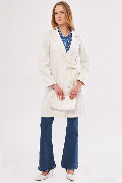 armonika Dámský dlouhý kabát Ecru Side Tie ARM-24Y001019