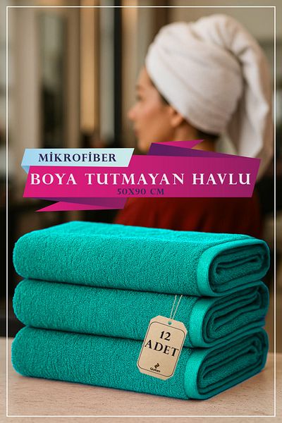 QURRY 12 Pcs 50 X 90 cm Microfiber Towel, Dye Resistant Towel, Absorbs High Liquid, Beauty Center Towel