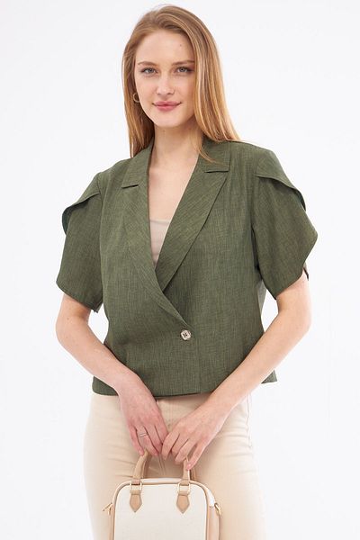 armonika Μπουφάν με κοντό μανίκι Khaki Crop - Λεπτομέρεια με σχισμή, ARM-24Y001048
