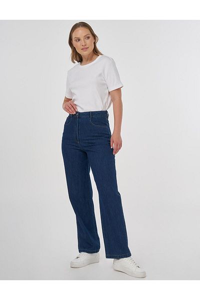 Kayra High Waist Carrot Cut Denim Trousers Navy Blue