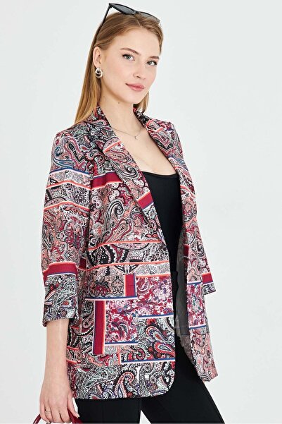 armonika Women's Burgundy Oversize Jacket with Pockets Arm-25Y 001057