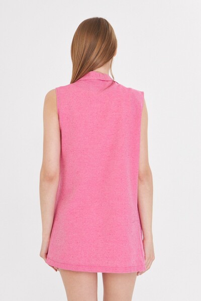 armonika Γυναικείο Φούξια Γιακά Μακρύ Γιλέκο ARM-20K 001024