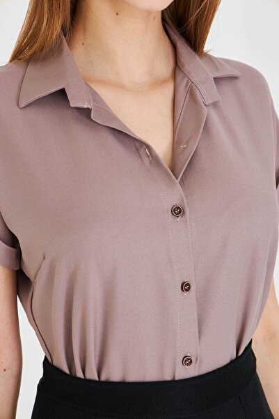 armonika Γυναικείο Μπεζ κοντομάνικο πουκάμισο ARM-19Y001065