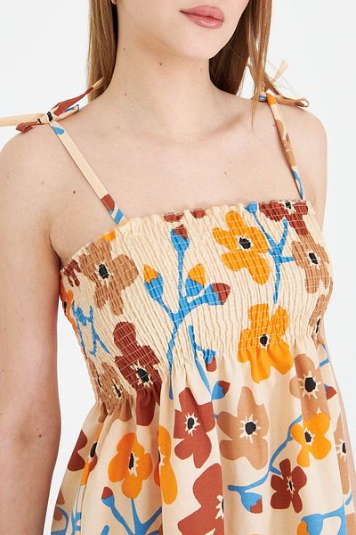 armonika Rochie mini cu bretele bej pentru femei, cu dantelă la piept, elastică ARM-25Y 001047