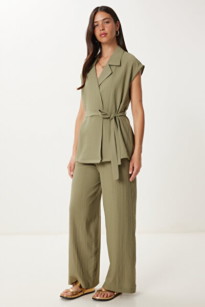 Lovelyİstanbul Kemerli Yelek Palazzo Örme Takım ÇAĞLA YEŞİLİ LBY0002