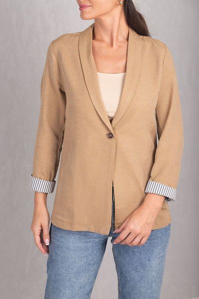 armonika Jachetă cu un singur nasture cu mânecă Camel pentru femei ARM-22K001122