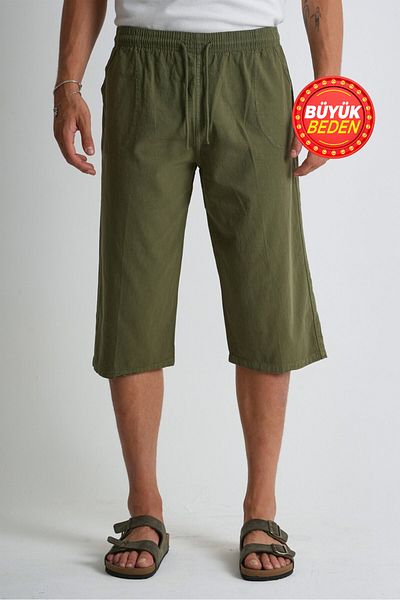 Dechers Men's Large Size 100% Cotton Linen Look Capri E203