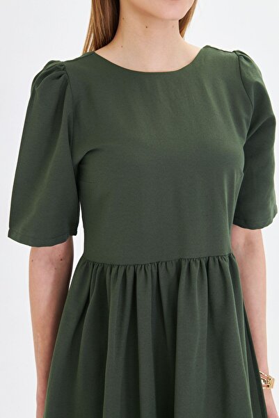 armonika Women's Khaki 0 Minute Collar, Back Zippered Watermelon Sleeve Dress (Arm-25Y 001009 )