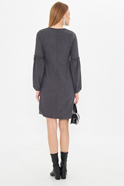 armonika Γυναικείο φόρεμα με βελούδινο μπαλόνι σε γκρι μανίκι ARM-20K001107