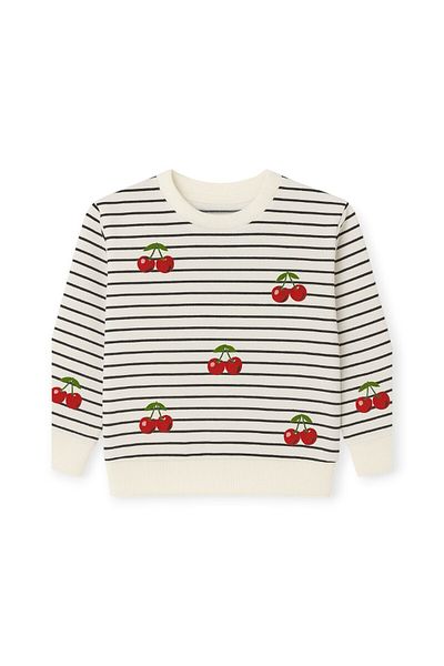 ZİMBOO Girl's Cherry Printed Striped Sweatshirt