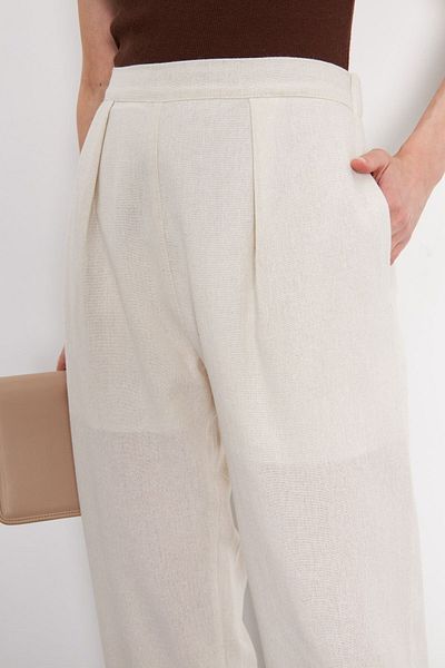 armonika Ecru Linen Palazzo kalhoty – kapsy a poloviční podšívka, ARM-24Y001070