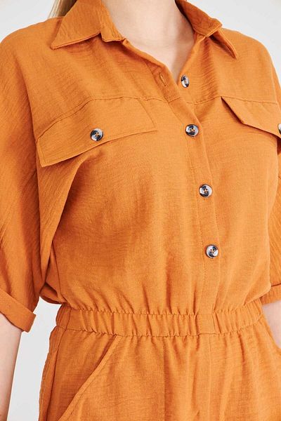 armonika Women's Tile Bat Sleeve Pocket Elastic Waist Jumpsuit with Shorts