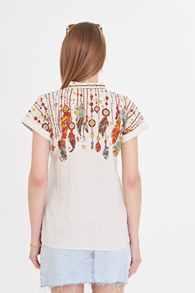 armonika Γυναικείο Κρεμ Πουκάμισο με κοντό μανίκι ARM-25Y 001040