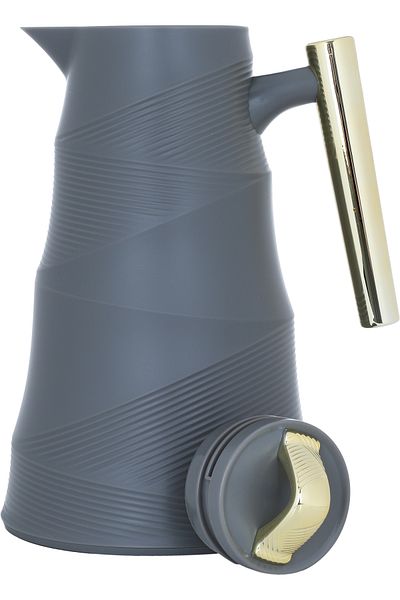 Alsaif Gallery Glory Pump Thermos Dark Gray Golden Handle 1 Liter
