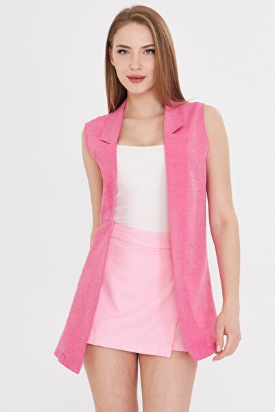 armonika Γυναικείο Φούξια Γιακά Μακρύ Γιλέκο ARM-20K 001024