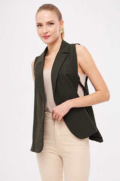 armonika Women's Khaki Men's Collar Side Tie Vest Arm-25K 001007