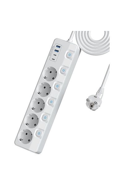 Keplug Wall/floor extension cord, 5 sockets with individual switch