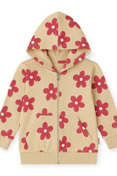 ZİMBOO Girl's Flower Printed Cotton Cardigan
